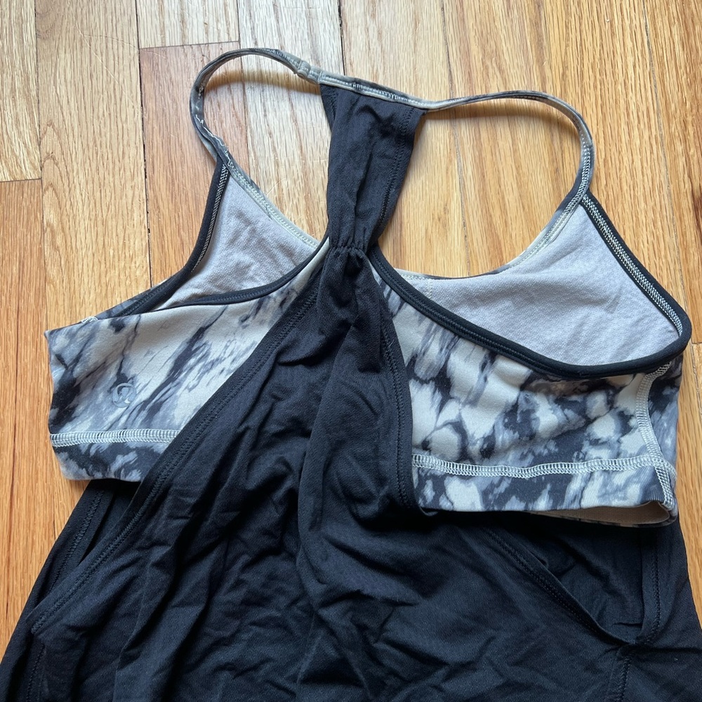 lululemon exercise tank, black with built in tie-dye bra